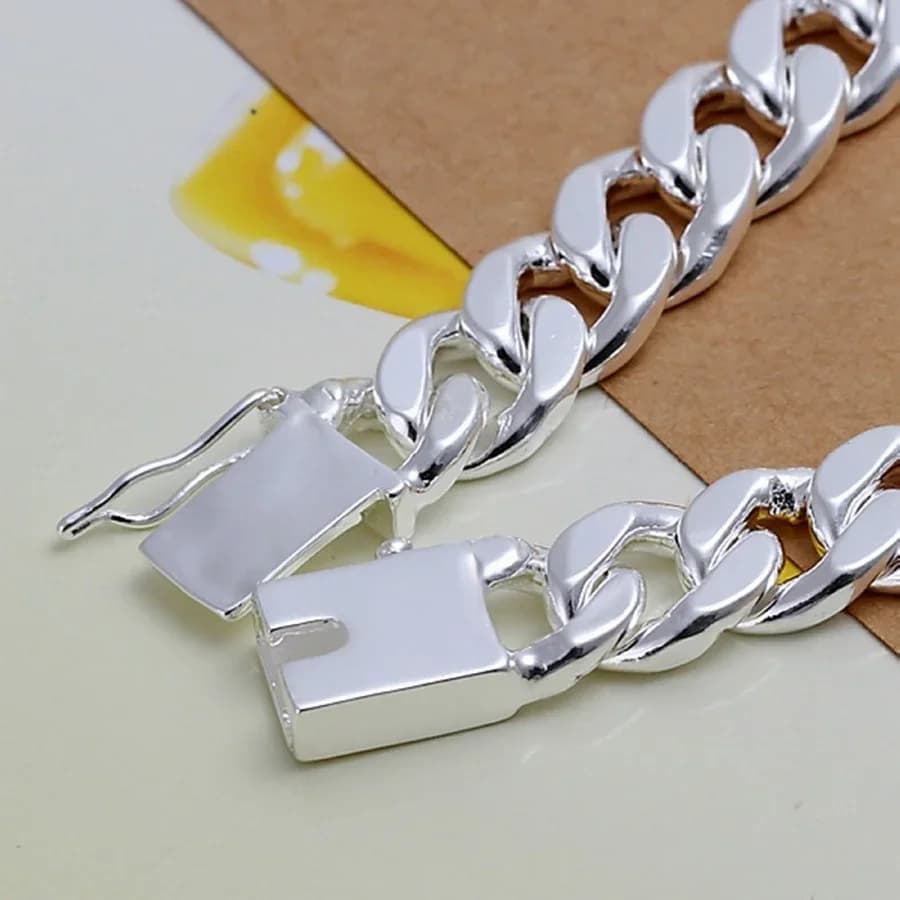 Silver Tone Chain Link Bracelet for Men