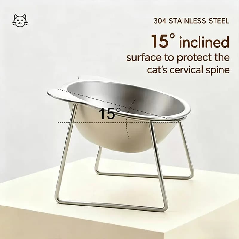 15° Tilted Stainless Steel Raised Cat Bowl
