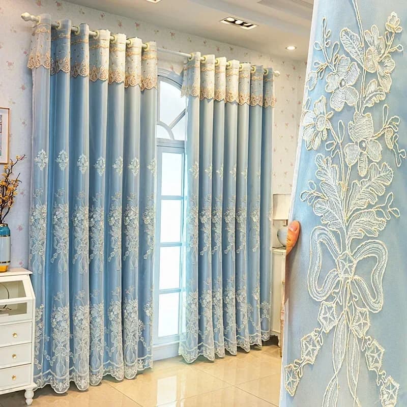 Embroidered Blackout Curtain Panel with Sheer Tulle