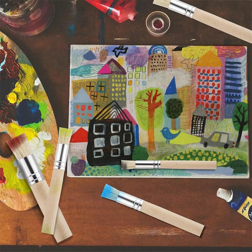 Stencil Paint Brushes Set with Wooden Handles