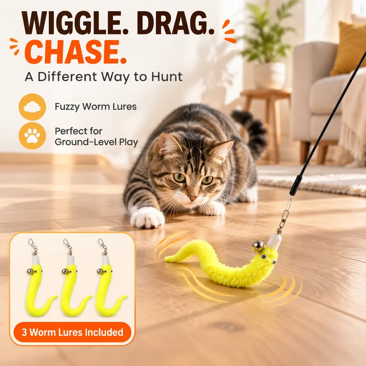 Telescopic Cat Wand Toy with 6 Feather Lures