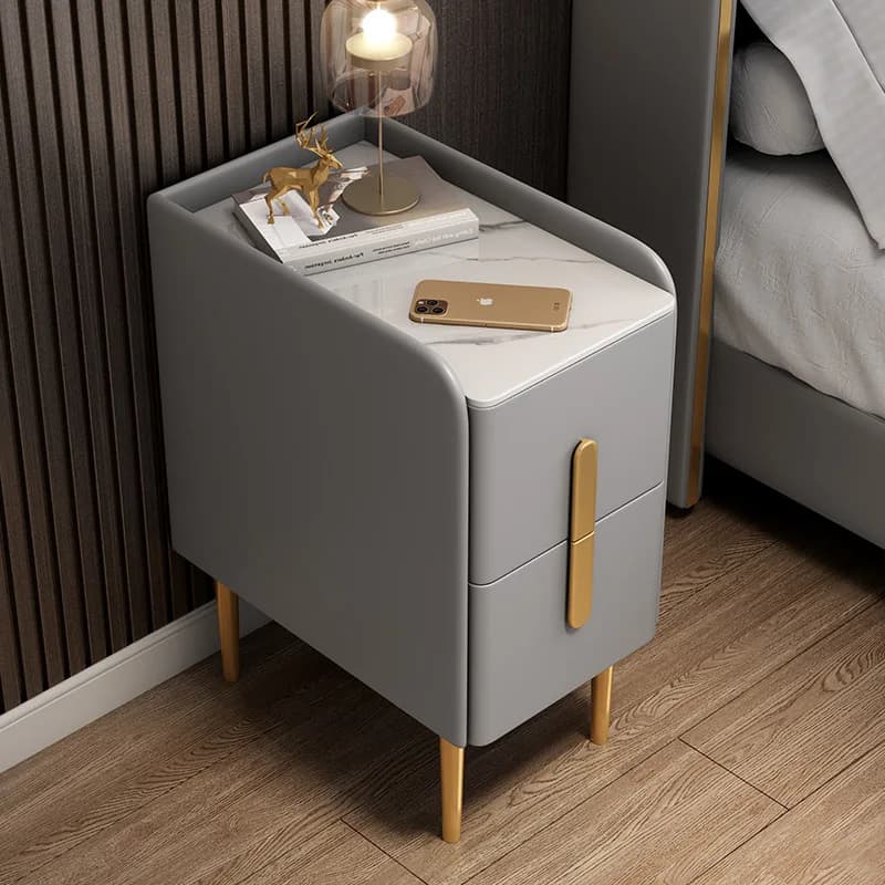 Solid Wood Bedside Table with Stone Top