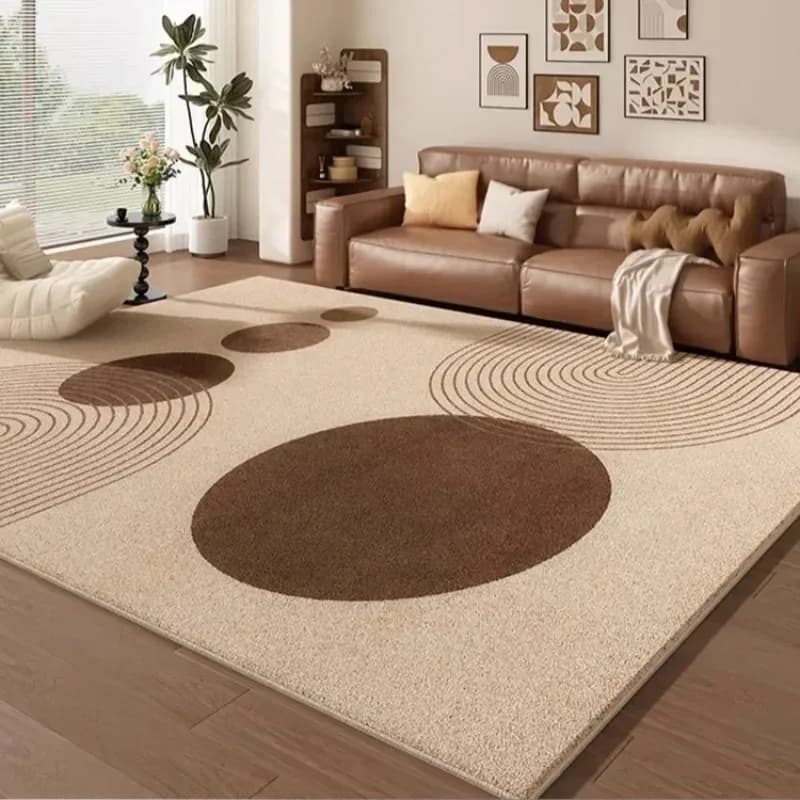 Large Beige Brown Abstract Wavy Line Floor Rug