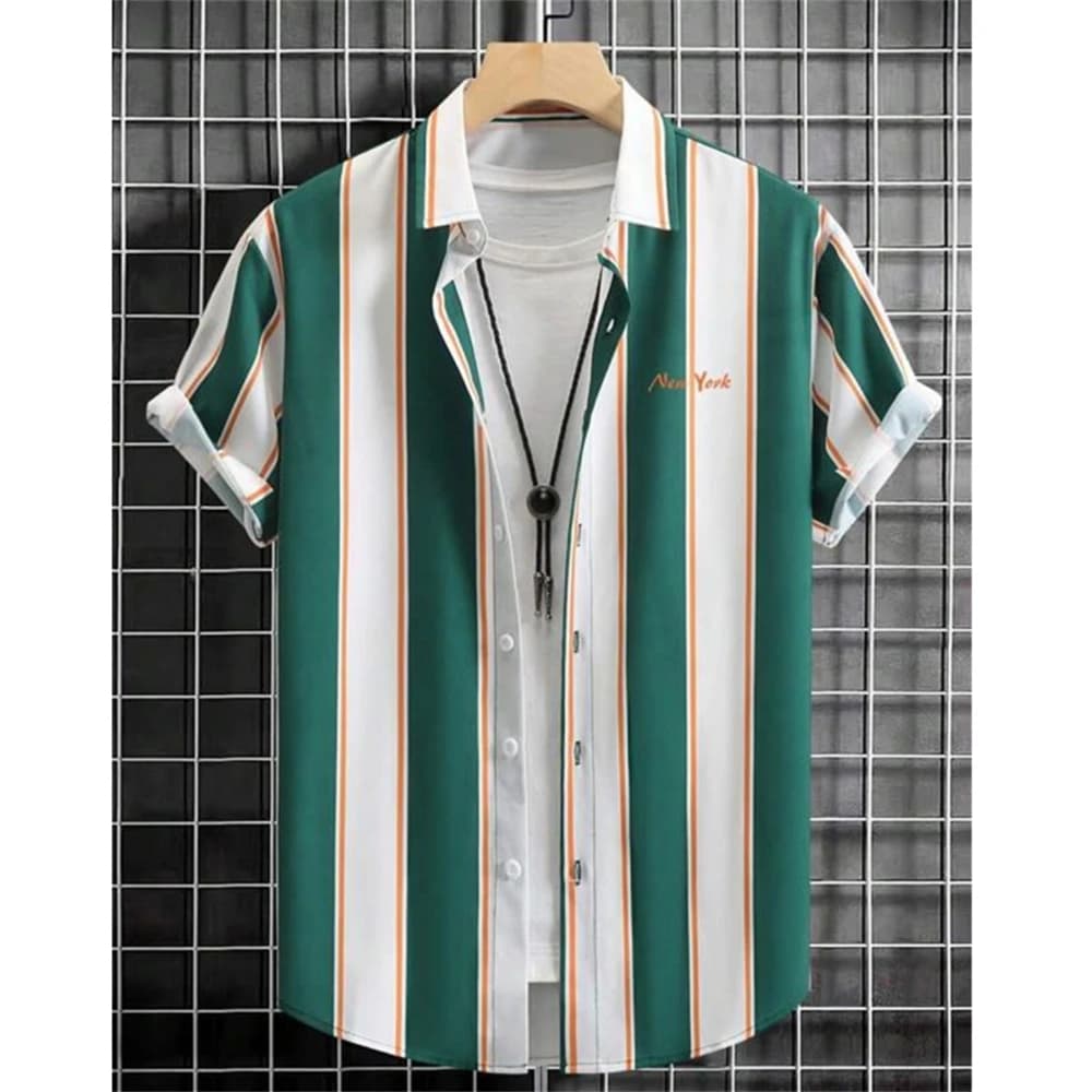 Men's Hawaiian 3D Striped Short Sleeve Shirt