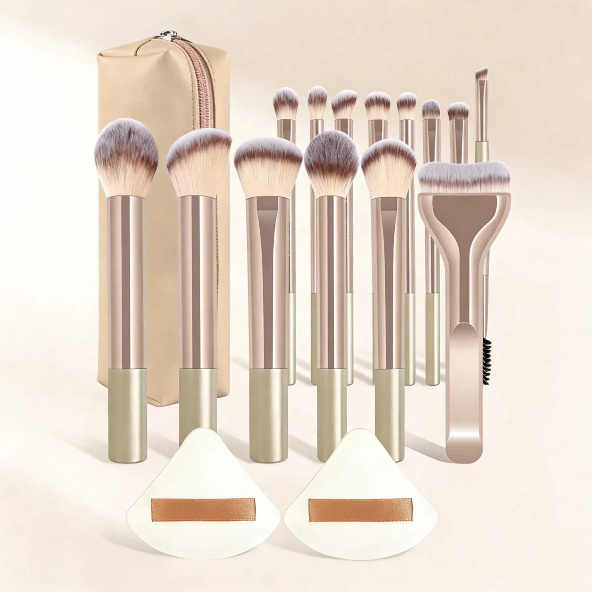 Makeup Brush Set with Bag and Air Puff