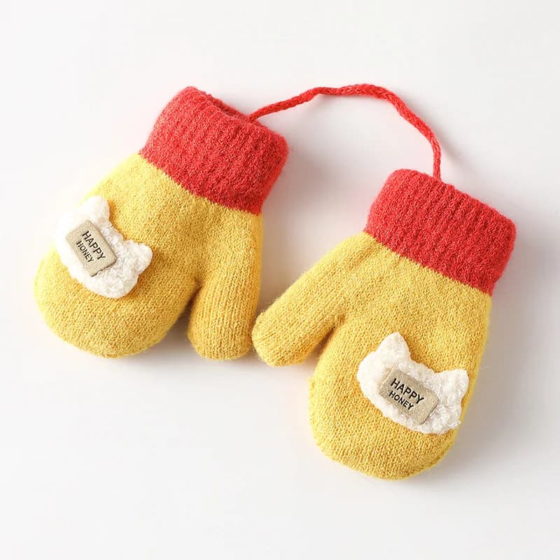 Toddler Knit Mittens with String