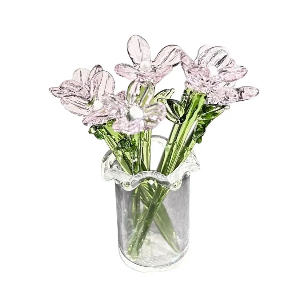 Hand-Blown Glass Flower Bouquet with Vase