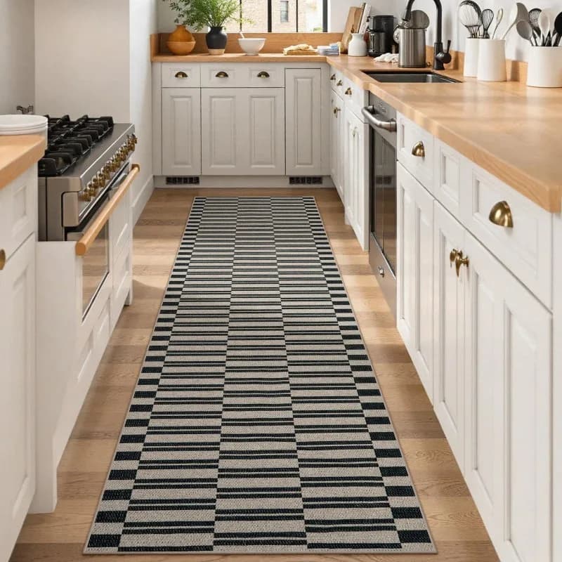 Vertical Stripe Runner Rug Gray Black