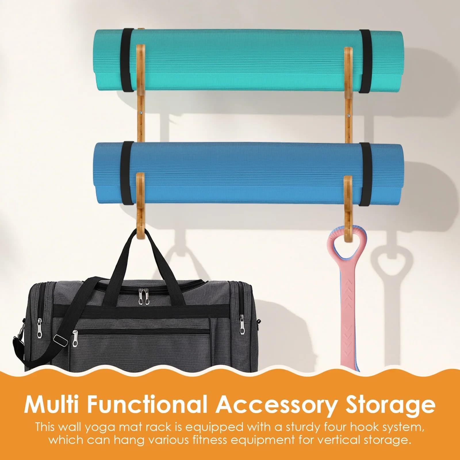 Wood Yoga Mat Wall Mount Rack