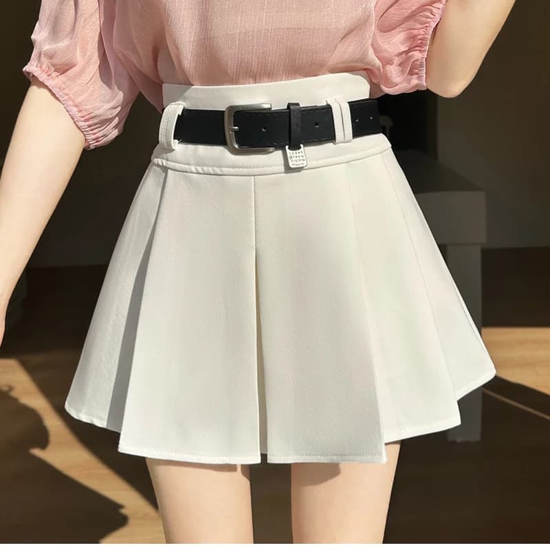 High-Waisted Pleated Skirt with Belt