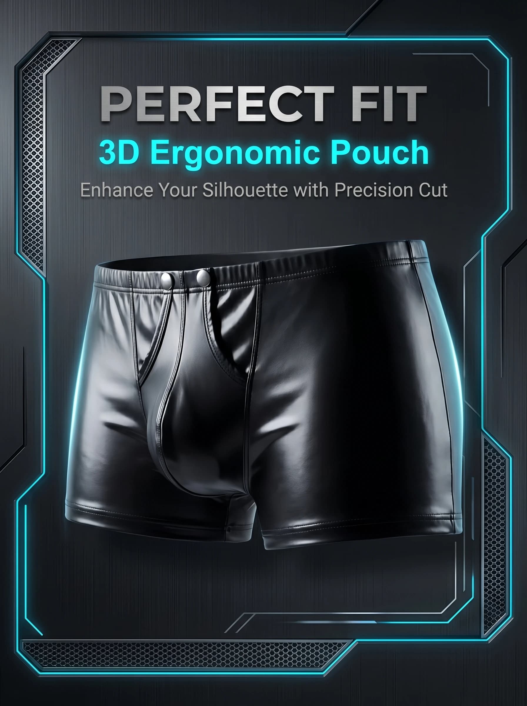 Men's PU Leather Boxer Briefs with Raised Button