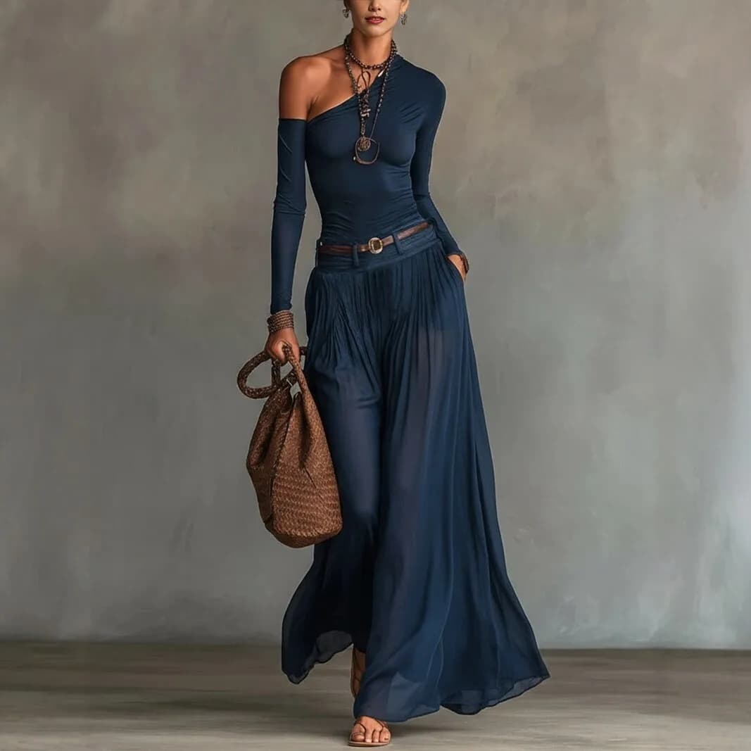 One Shoulder Maxi Skirt Set