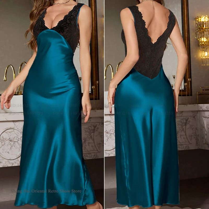 Long Lace Satin Nightgown