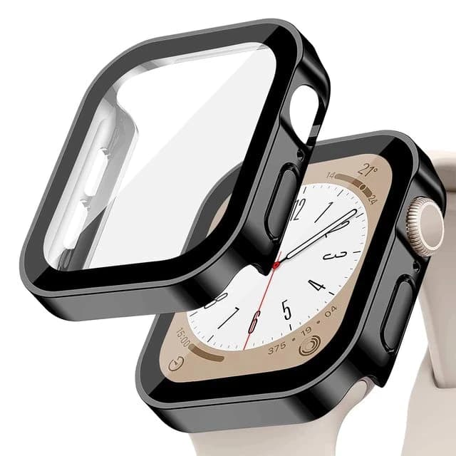 Glass+Case for Apple Watch 42 46mm 45mm 41 49 44mm 40 Mm Straight Edge Screen Protector Cover Case iWatch SE 6 7 8 9 10 11 Ultra