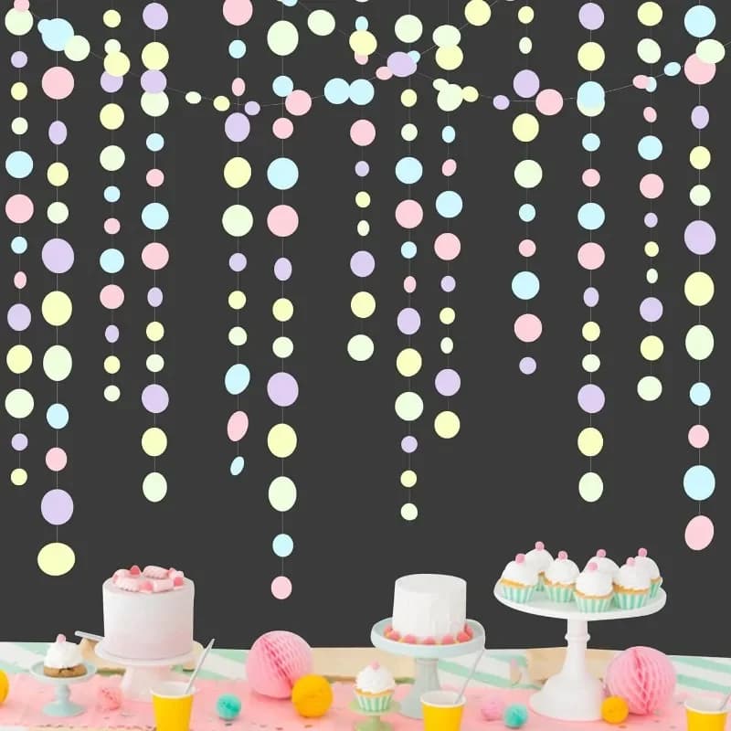 Pastel Kids Birthday Party Decorations Blue Purple Pink Green Circle Garland Hanging for Baby Shower Paper Polka Dot Streamers