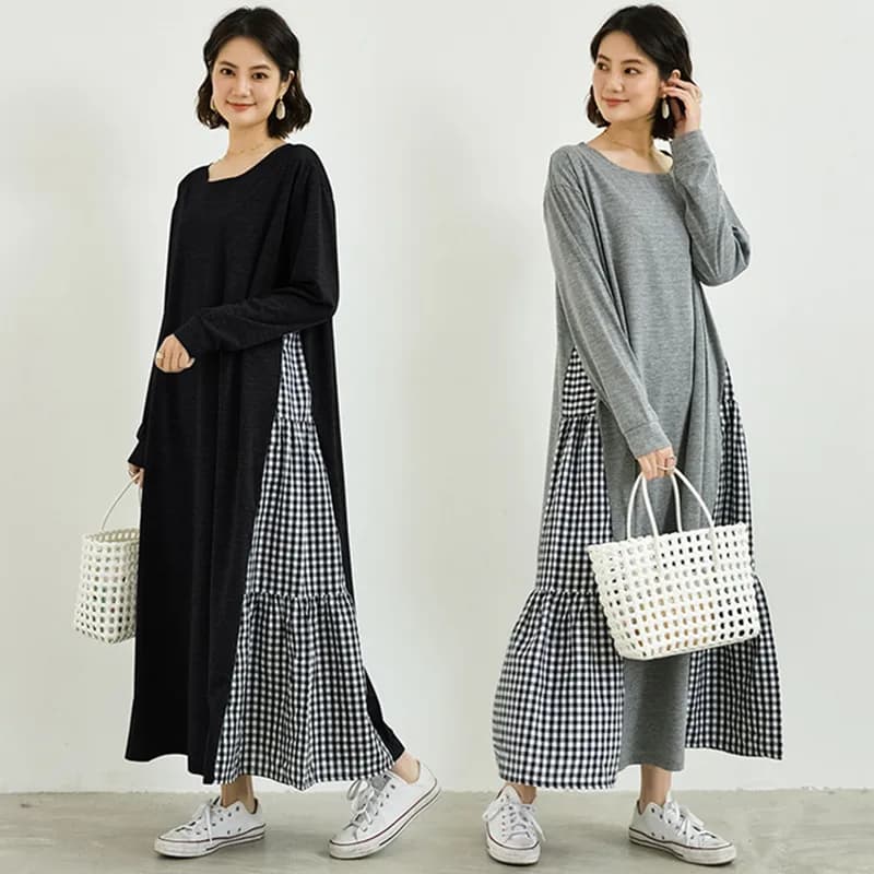 Cotton Plaid Long Sleeve Nightgown