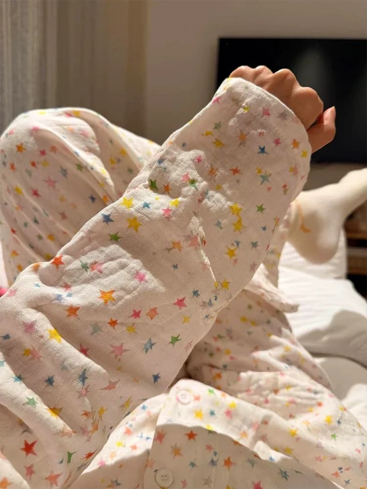 Women's Loose Long Sleeve Star Print Sleepwear Set
