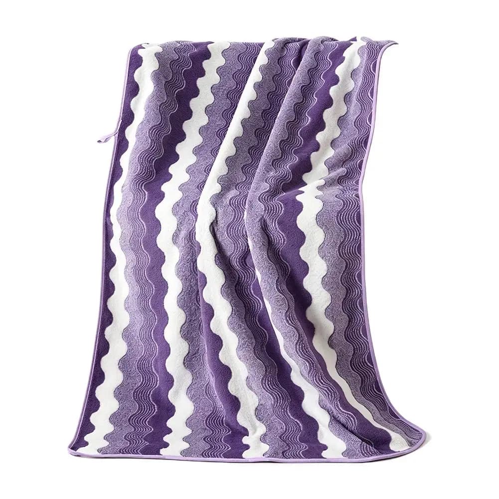 Coral Fleece Bath Towel Wave Stripe