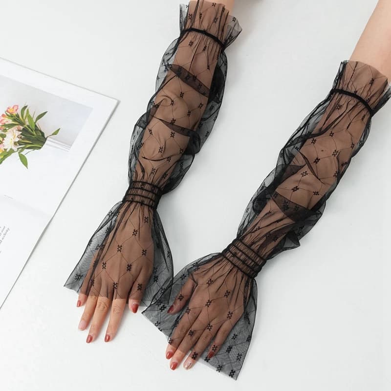 nail art photographic props sexy black lace  mesh sleeve shooting decoration hollow transparent long glove Manicure showing tool