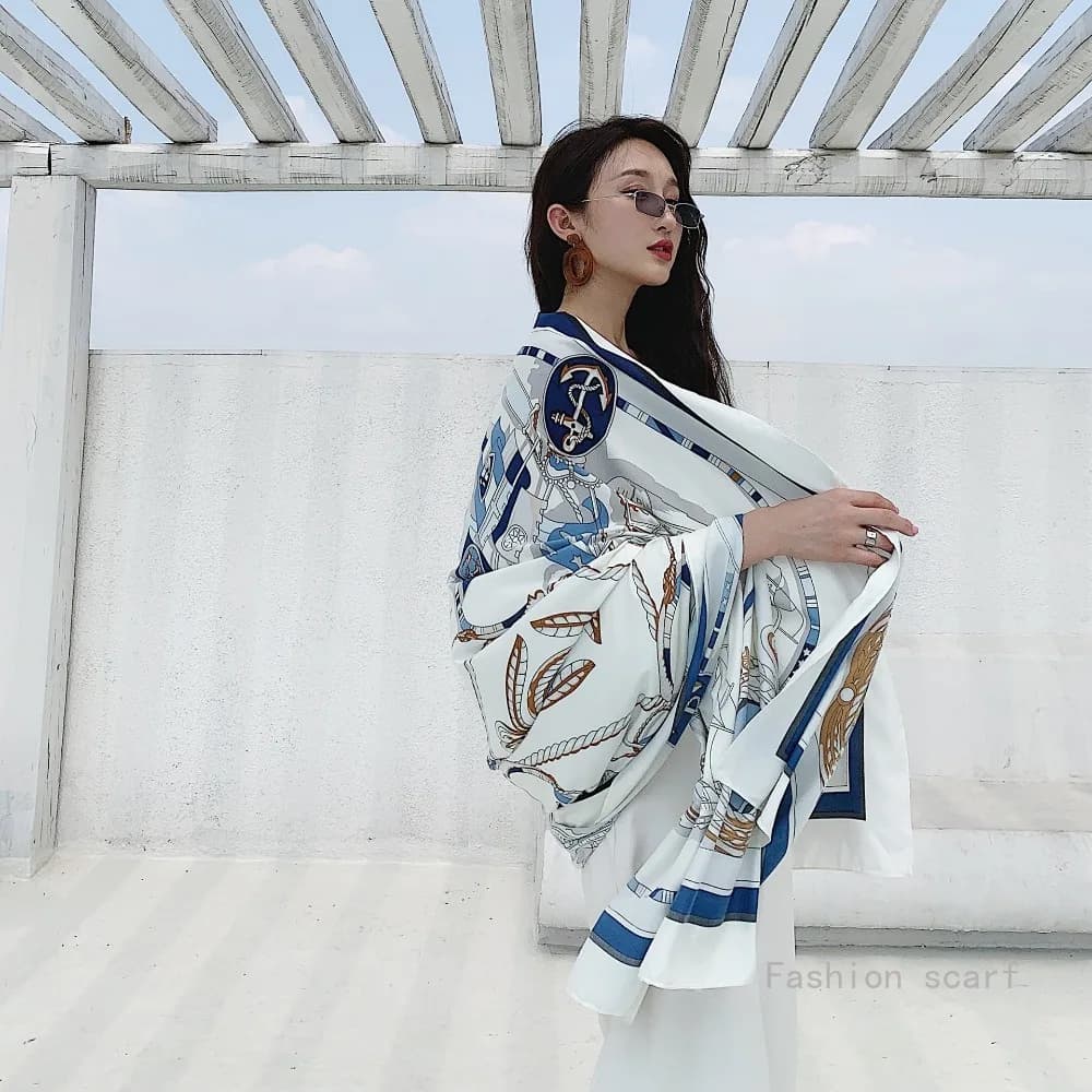 Sunscreen Beach Scarf Seaside Silk Scarf Versatile Summer Thin Oversized Shawl Dual-purpose Scarf Girls Travel Decorative Scarf