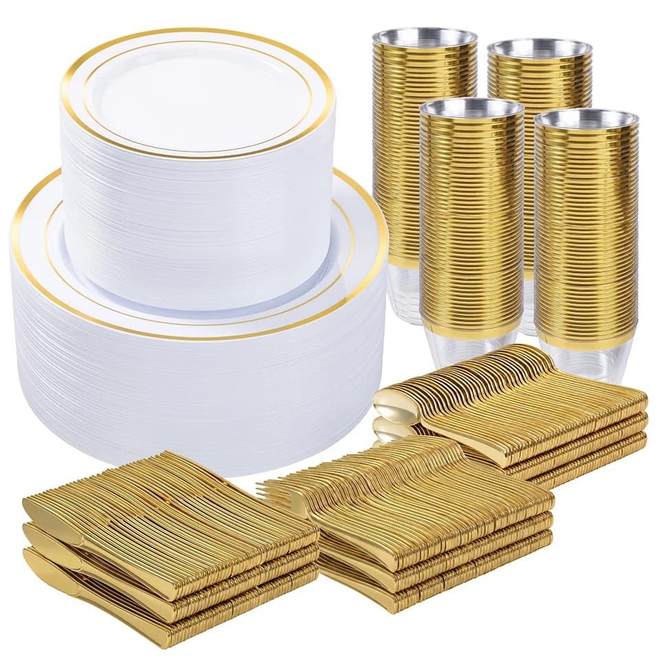 Gold Rim Disposable Dinnerware Set