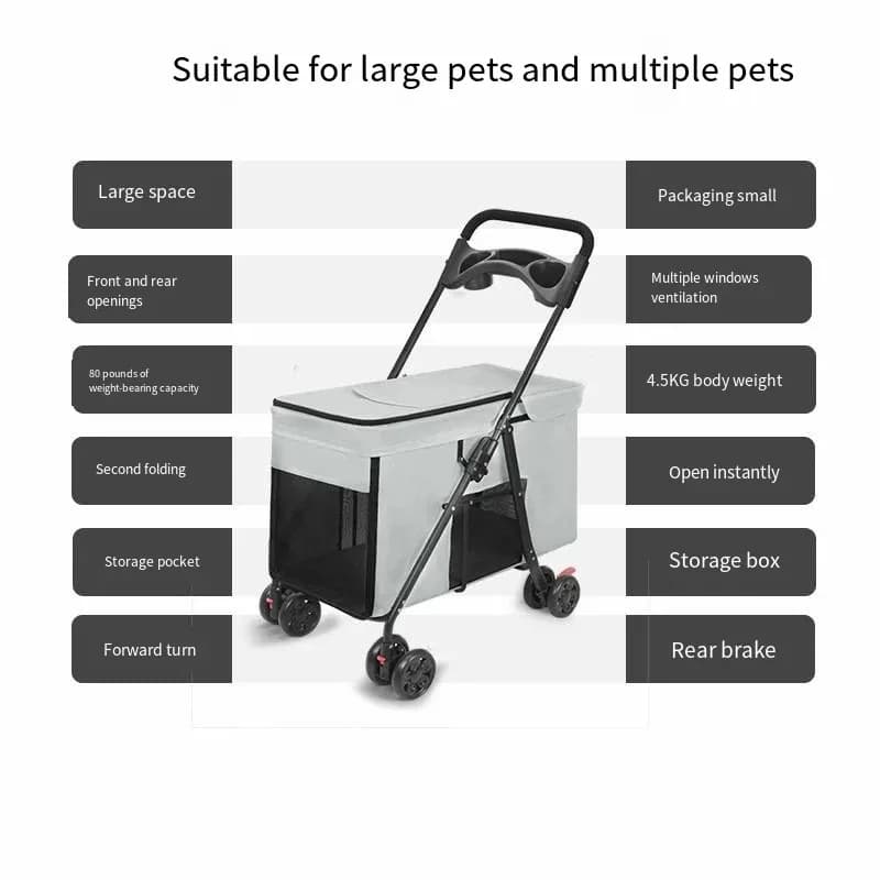 Medium To Large Dog Pet Stroller Multifunctional and Foldable Suitable for Outdoor Travel, Large Size for Commuting and Portable