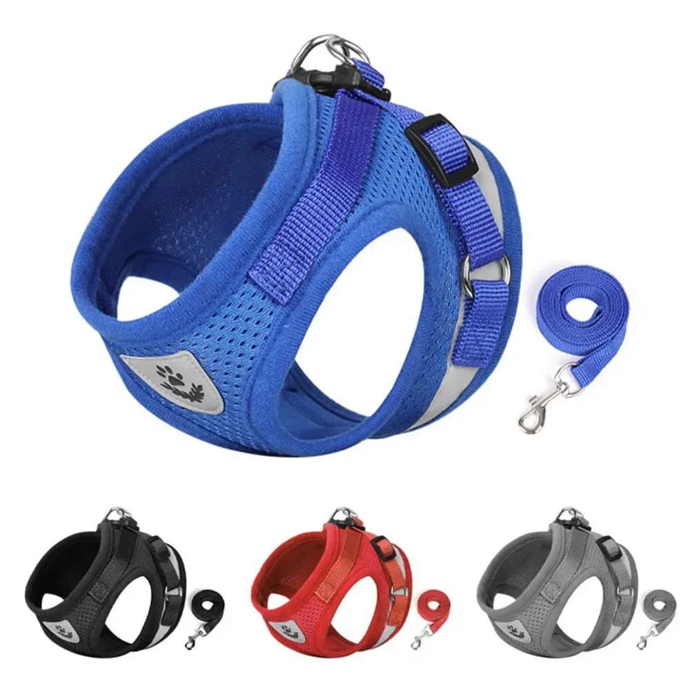 Adjustable Reflective Mesh Dog and Cat Harness with Leash