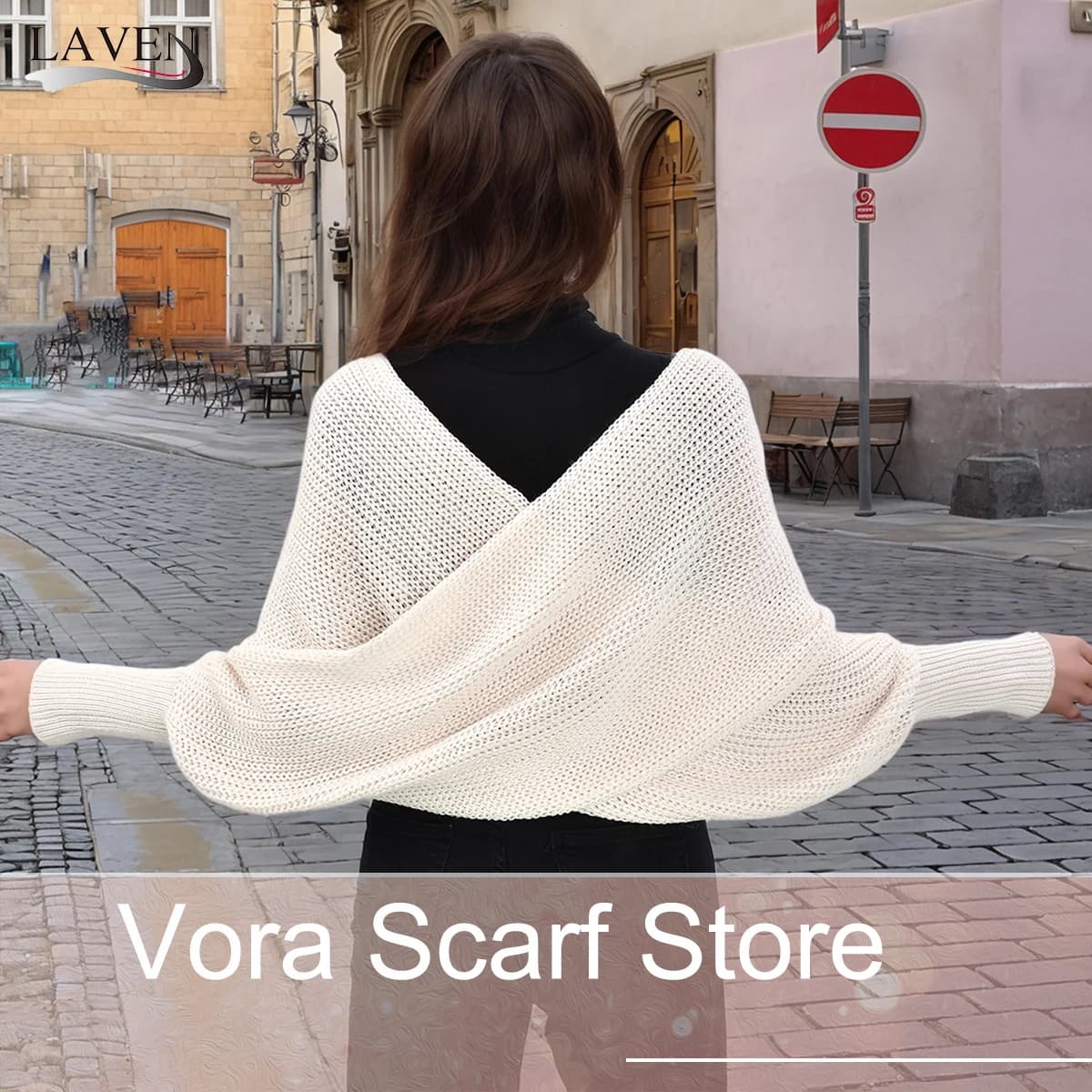 Knitted Shawl Wrap with Sleeves
