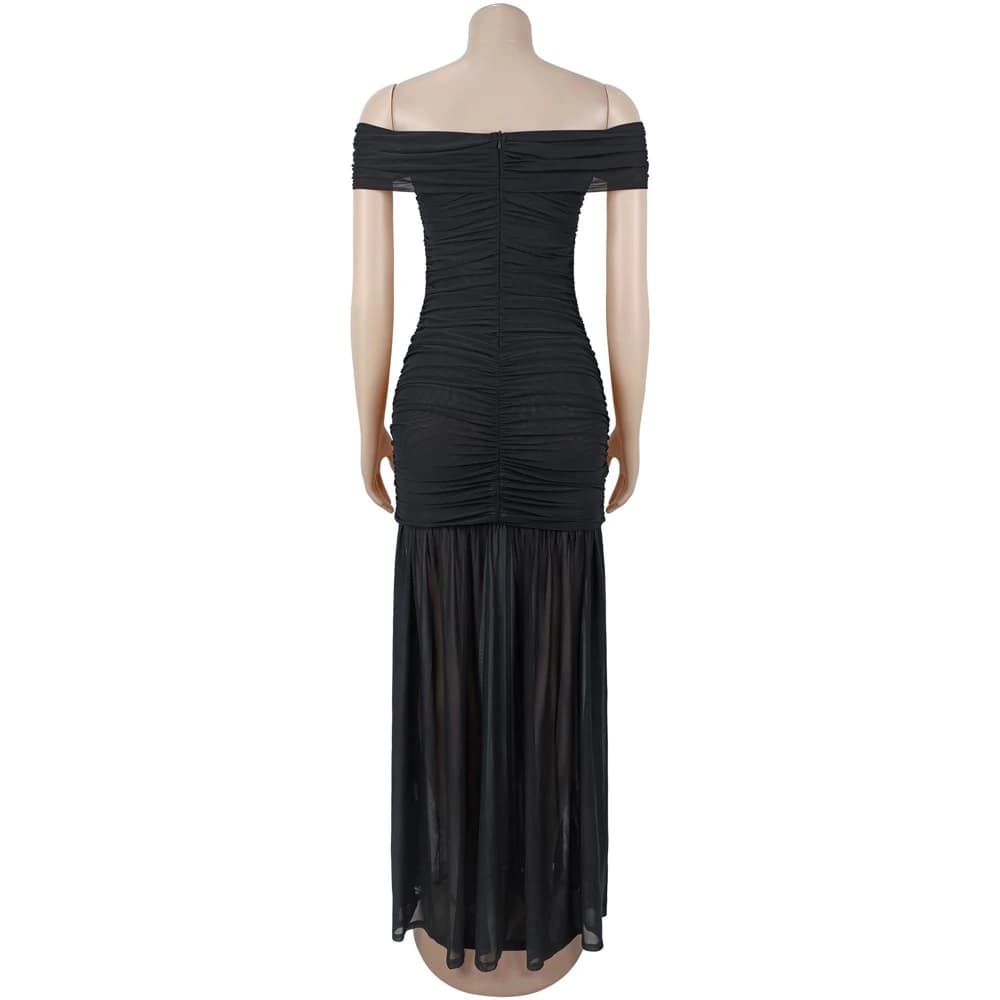 Off-Shoulder Ruched Fishtail Evening Gown