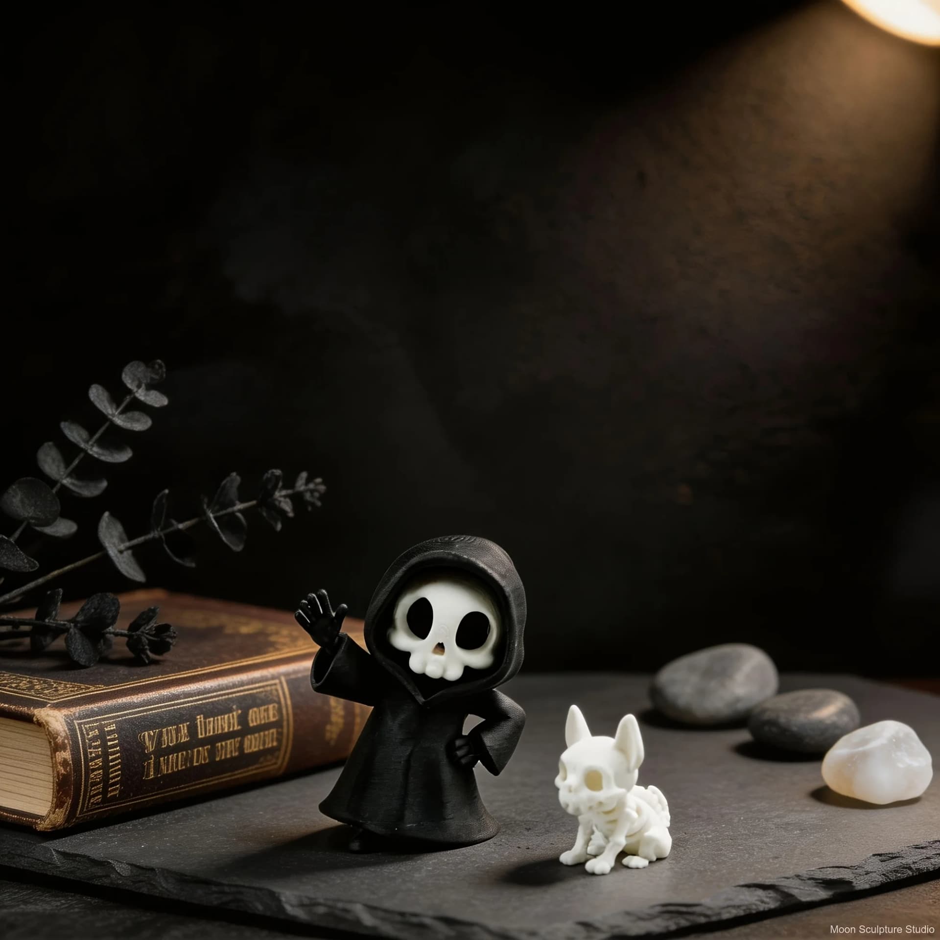 Gothic Grim Reaper and Skeleton Pet Collectible Figures