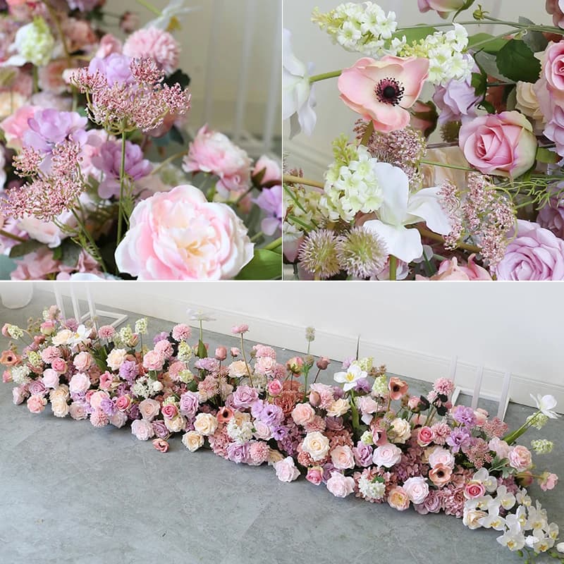 Wedding Decor Table Runner Purple Rose Dahlia Flower Row Strips Suspended Ceiling Floral Arrangement Event Window Display Props