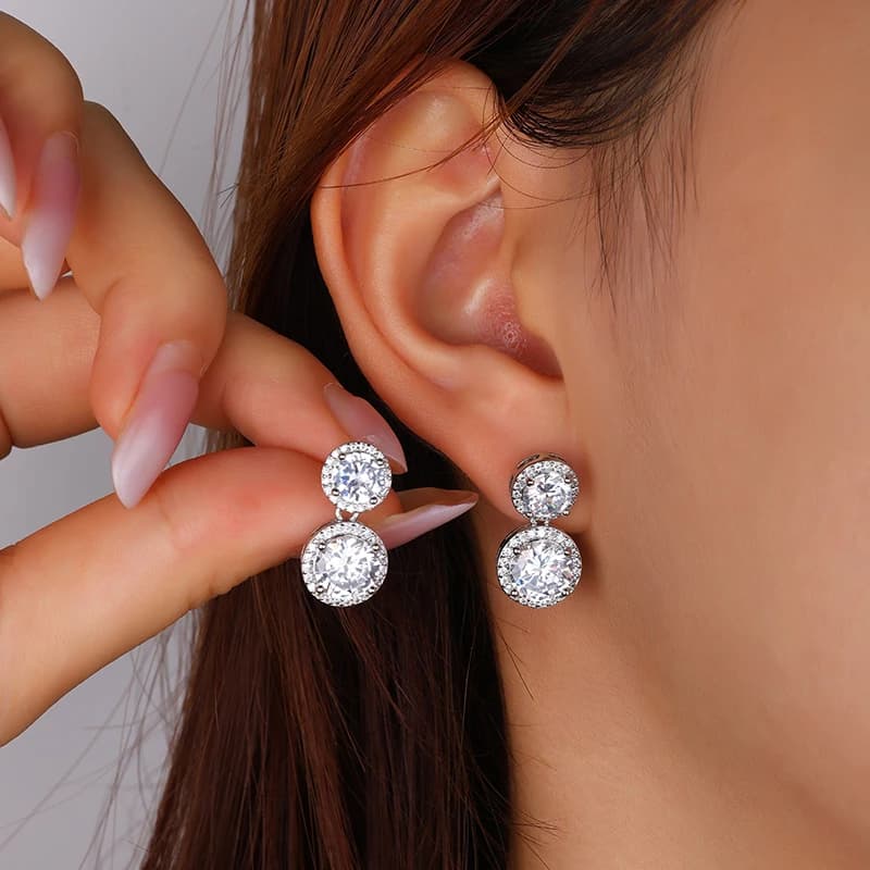 Two-Round Silver Stud Earrings