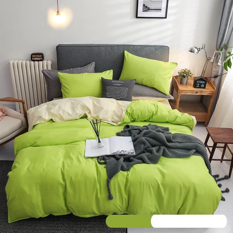 Simple Solid Sanding Bedding Set 4Pcs Two-Color Soft Bedclothes for Four Seasons Skin-Friendly Bedroom Decor for Adult Students