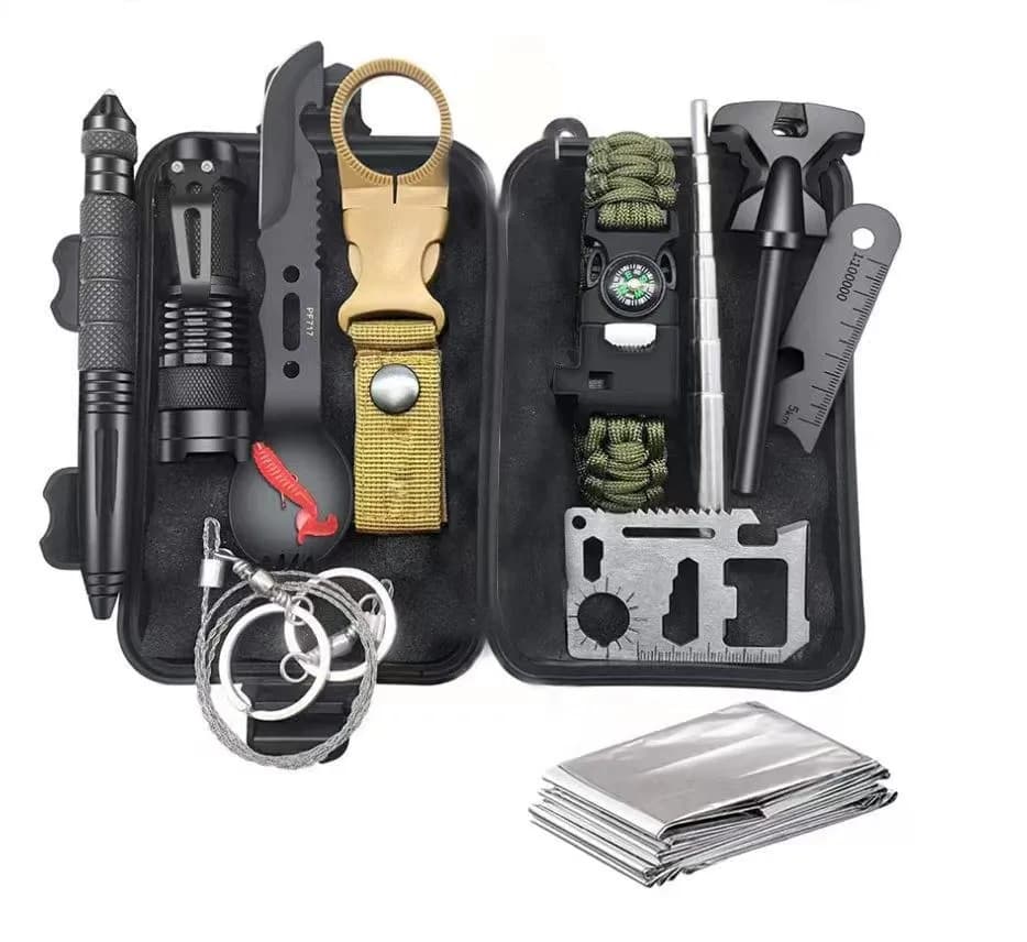 13 Outdoor Survival Equipment, Multi-functional Tool Set for Adventure, Self-defense, First Aid, Camping Equipment, Lighter
