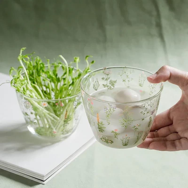 Glass Grass Pattern Drinking Mugs Set