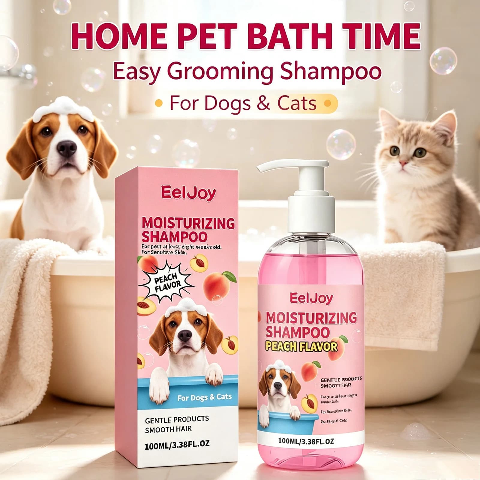Moisturizing Pet Shampoo Gentle Cleansing Removes Odor Long Lasting Peach Fragrance Reduces Coat Knots Makes Daily Pet Bathing