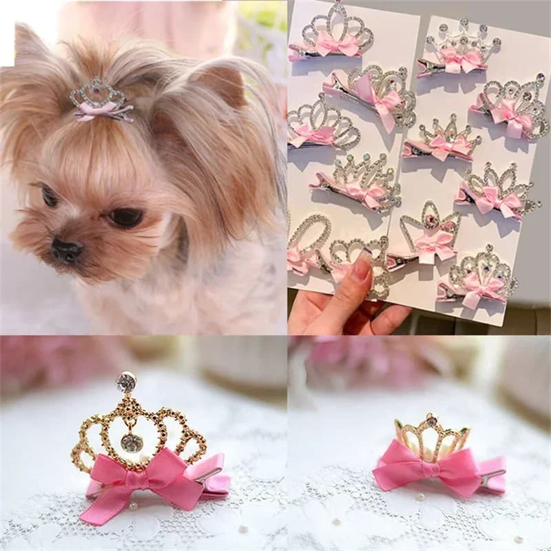 Dog and Cat Hair Clips Crown Bow Multicolor