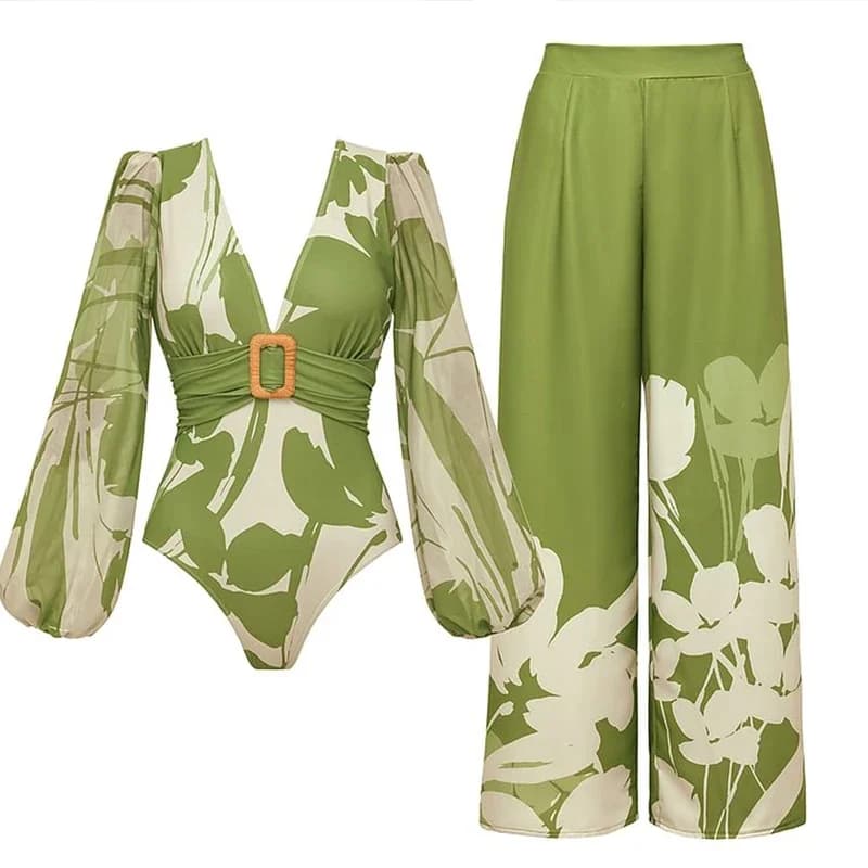 Women's V-Neck Floral One-Piece Swimsuit