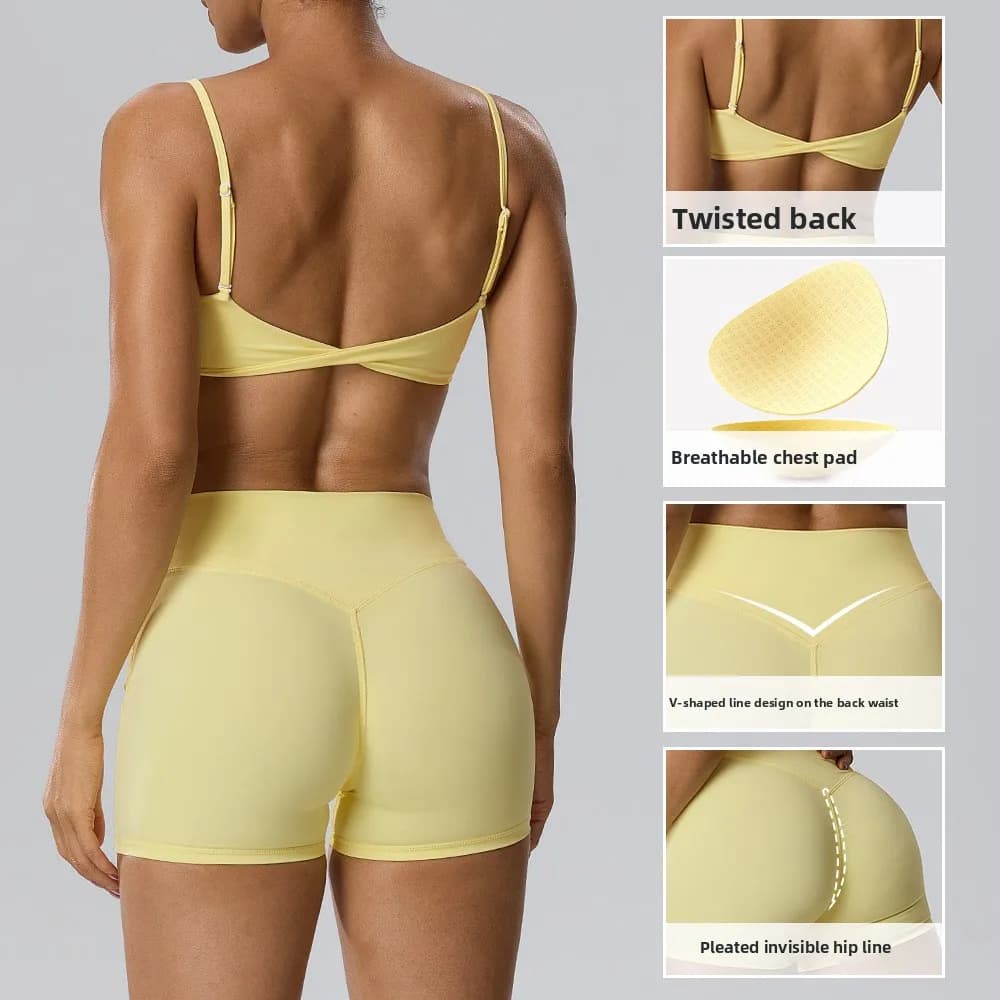 Fitness Bra with Chest Cushion, Underwear+Sports Shorts, Peach Hip yoga Three Part Pants, Sports yoga Set Fitness Training