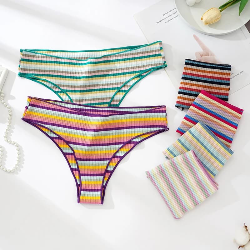 Colorful Striped Cotton Low-Waist Briefs