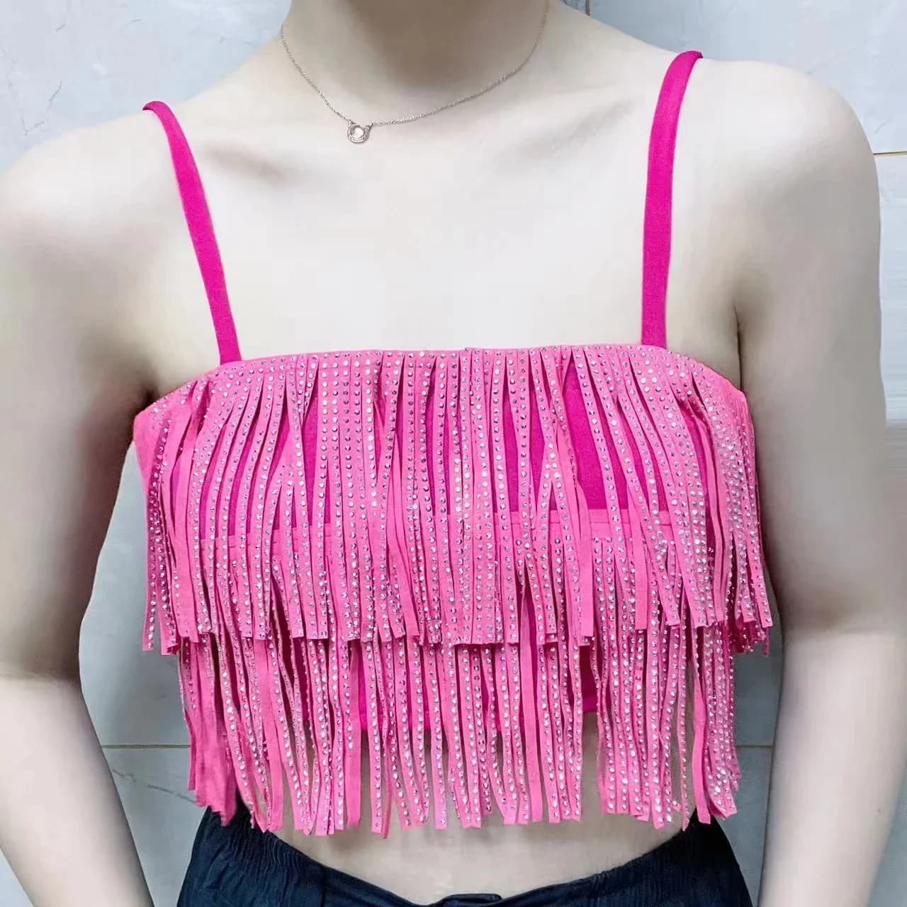 Women's High Waist A-Line Rhinestone Fringe Skirt
