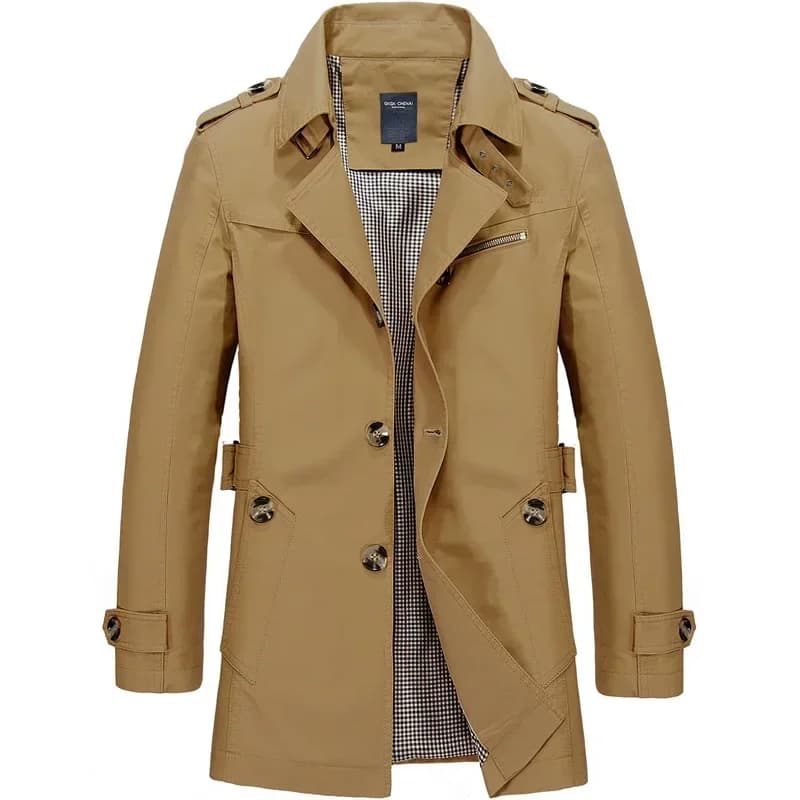 Men's Cotton Blend Windbreaker Trench Jacket