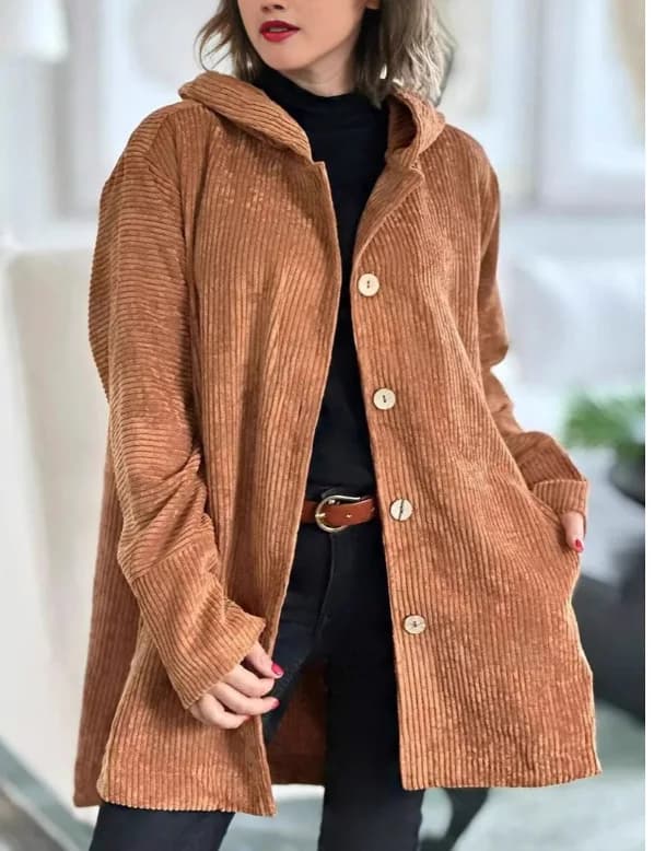 Women's Hooded Corduroy Casual Jacket