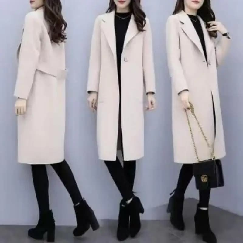 Plus Size Knee-Length Winter Woolen Coat