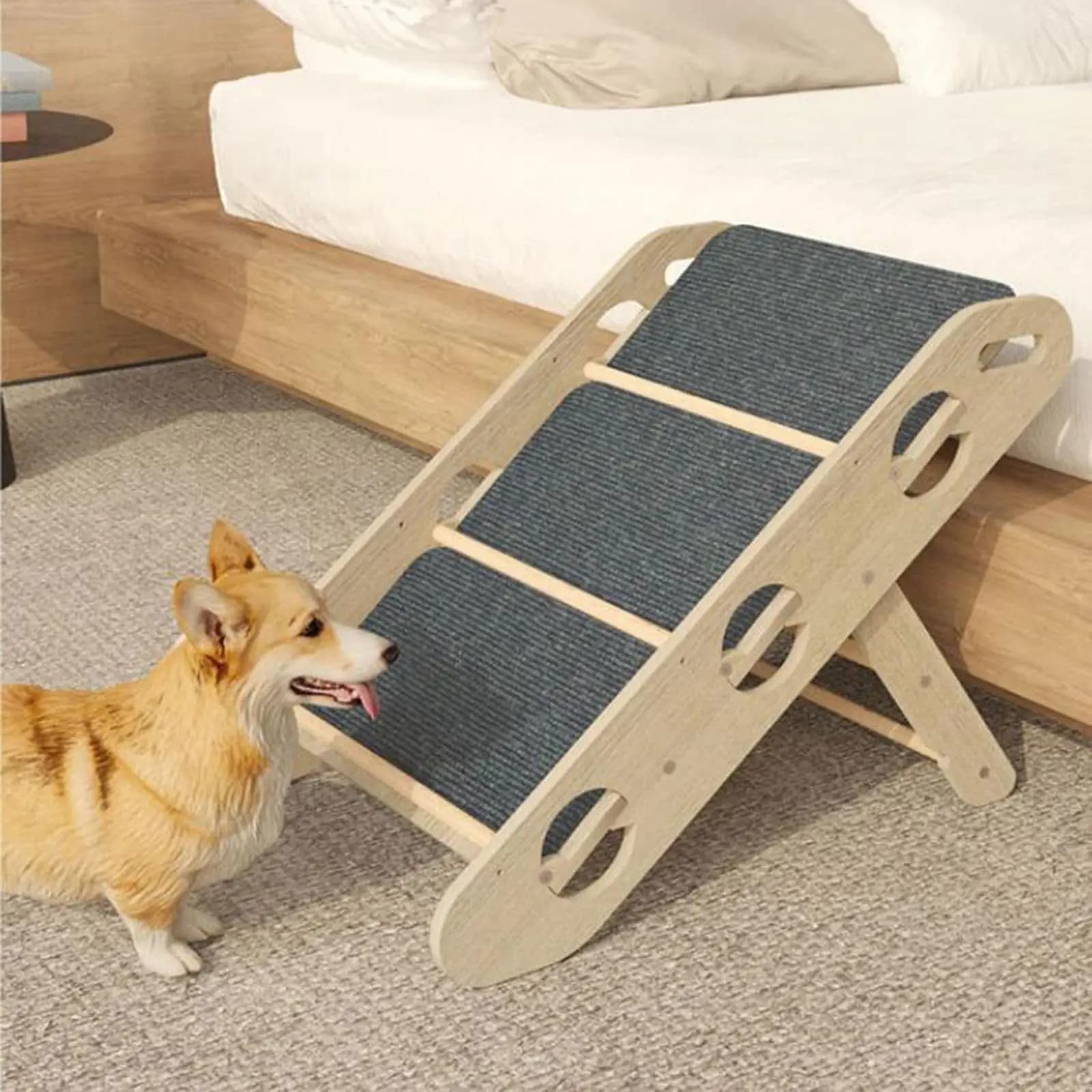 Folding Pet Stairs Wood 3-Step Ramp