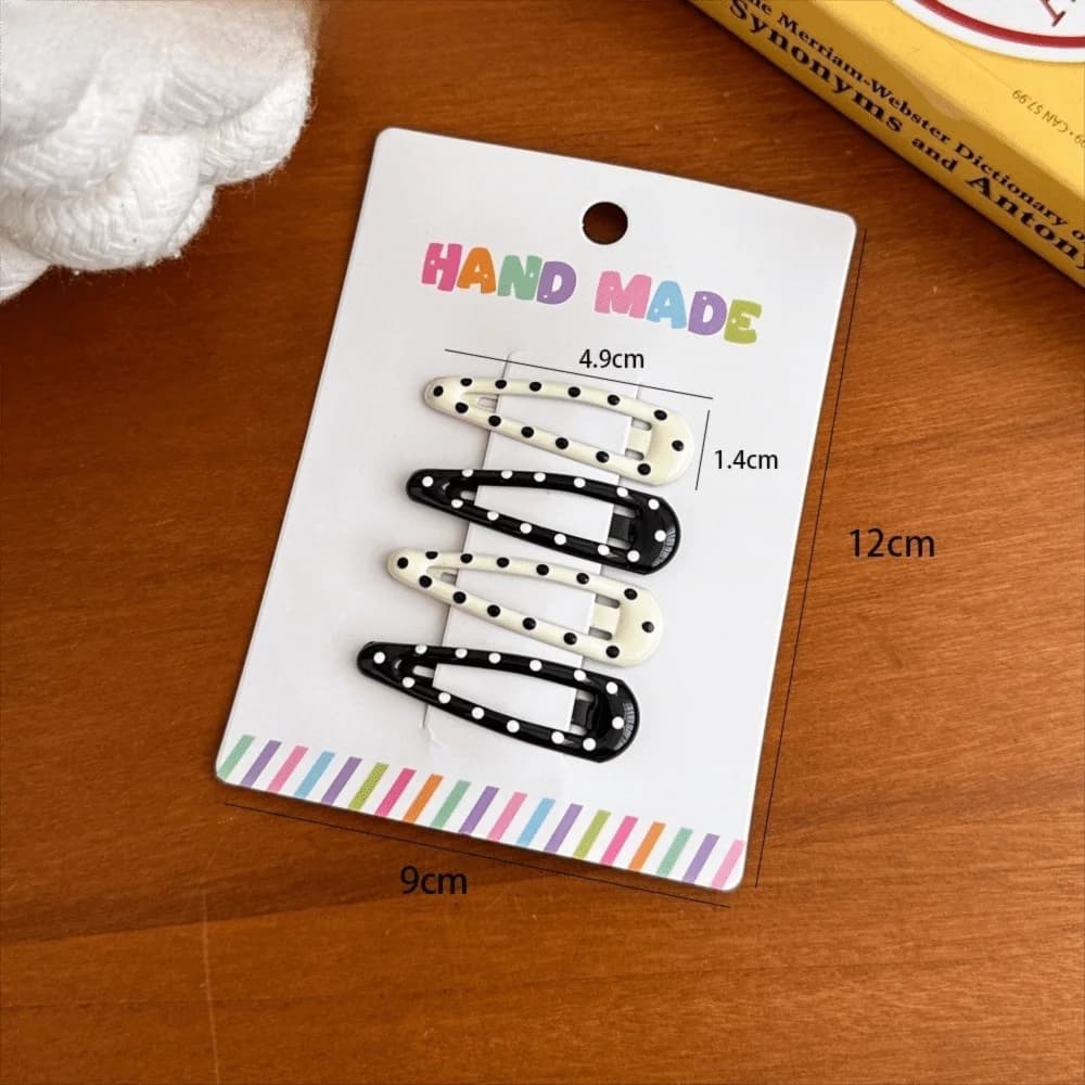 4pcs/set Headwear Black White Dot Hair Clips Geometric Cute Hairpin Sweet Barrettes Hair Accessories