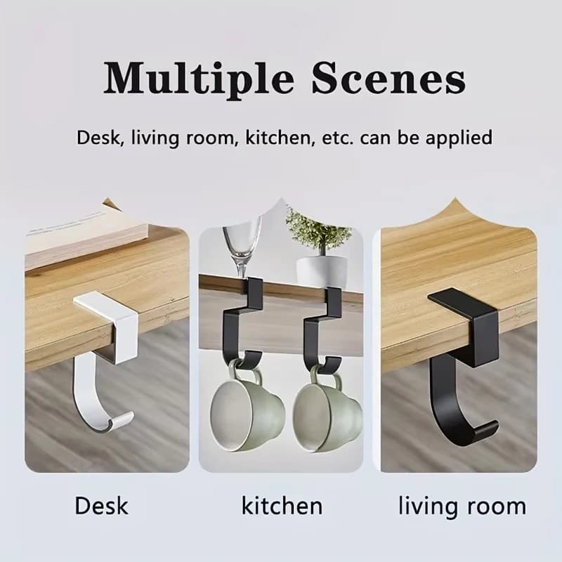 Desk Hook Organizer Anti-Slip Design Sleek Black White for Office Student Desk Organization Bag Storage Utility Hooks