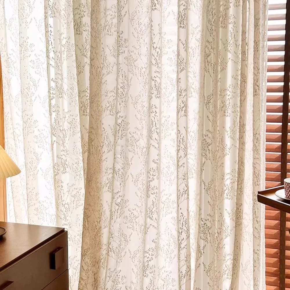 French Lace Embroidered Sheer Curtain Panel