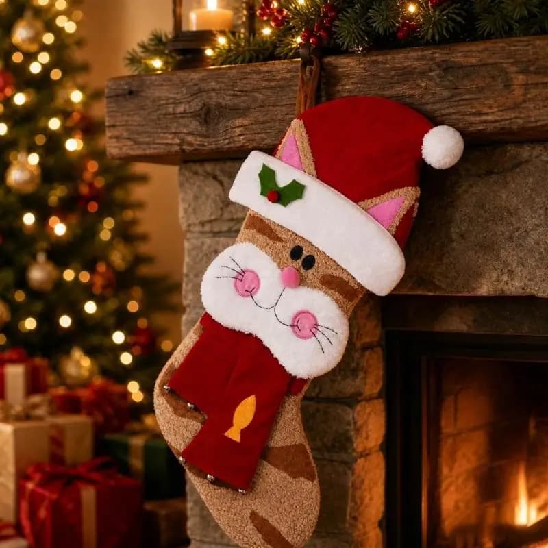 Plush Holiday Cat Stocking Decoration