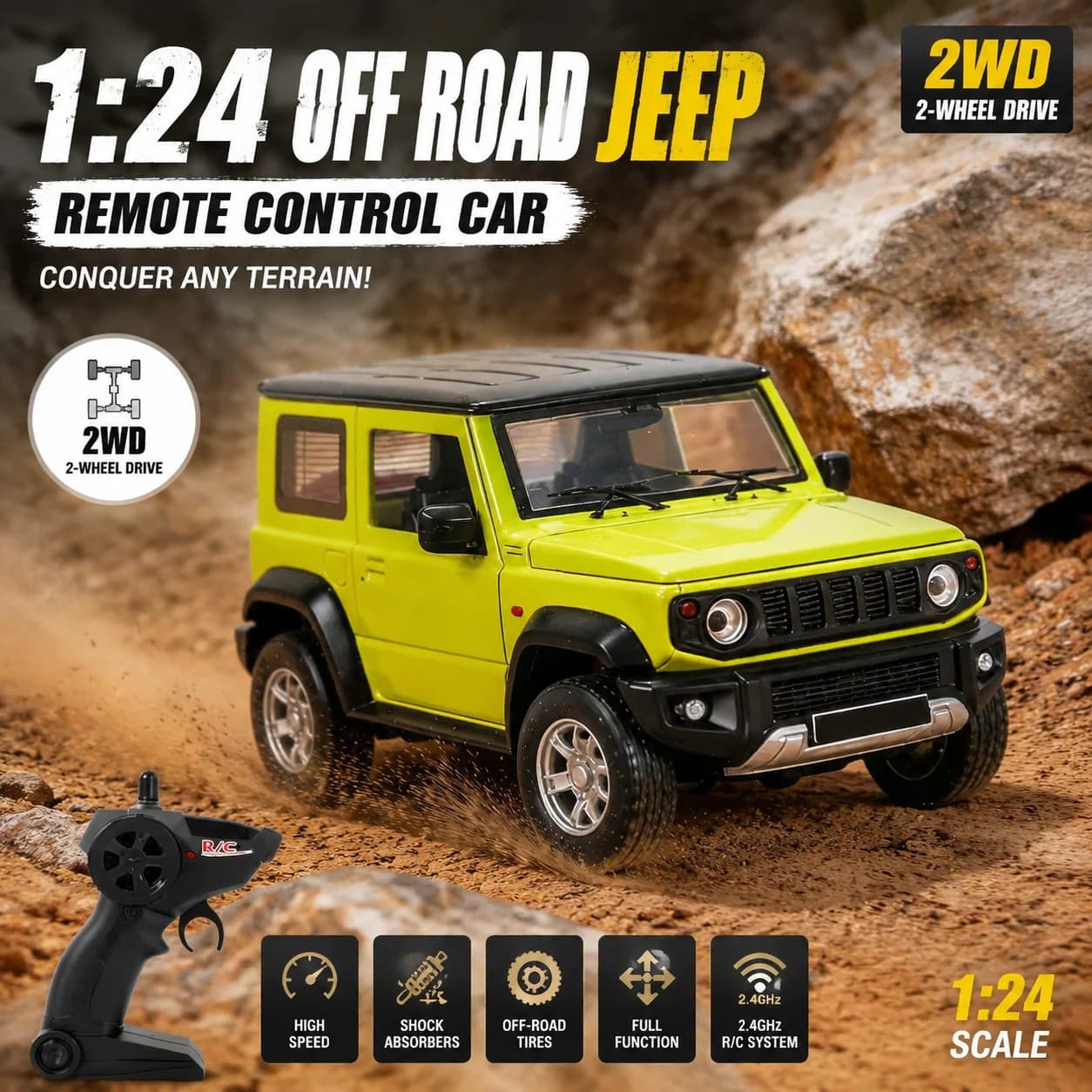 1:24 Scale 2WD Off-Road Remote Control Car